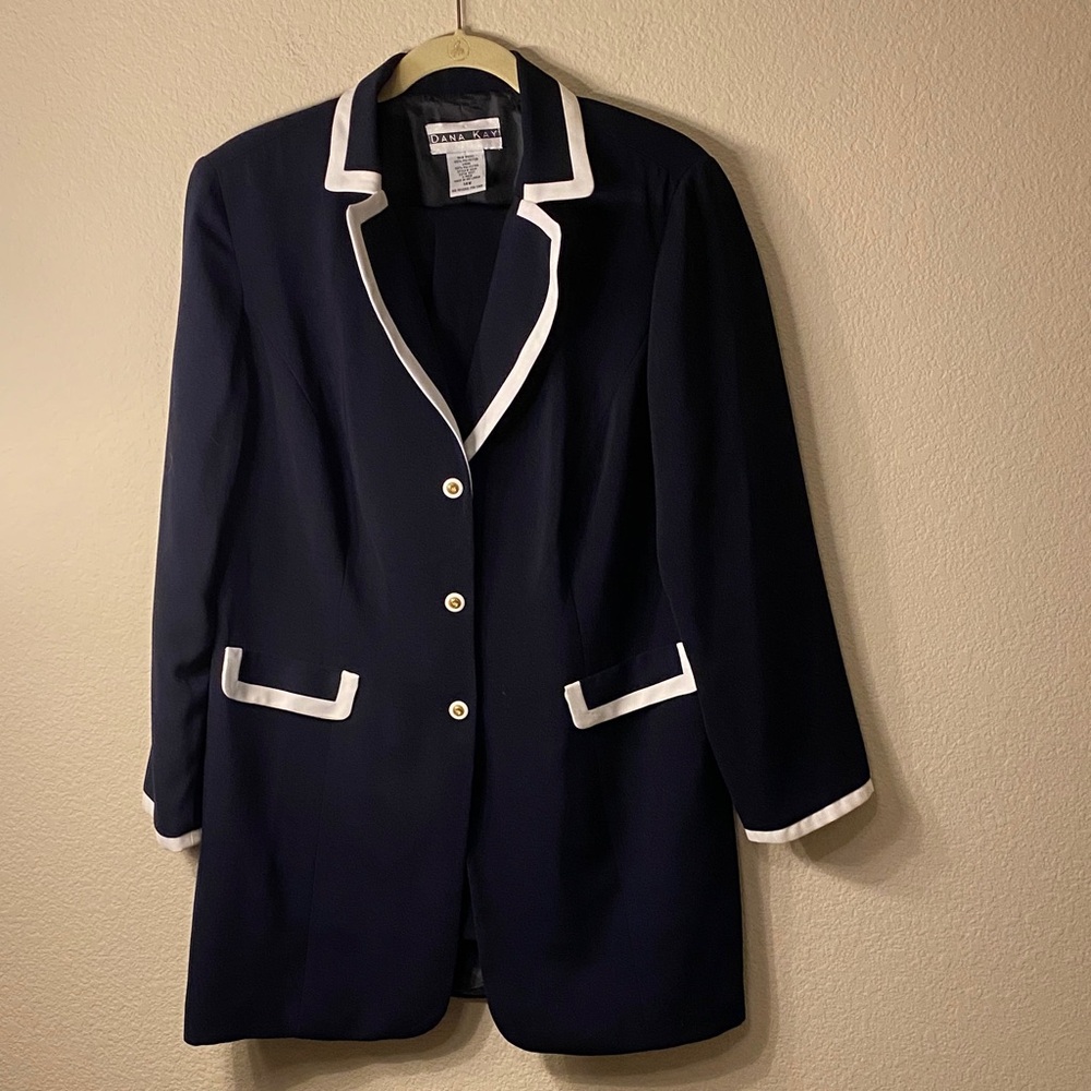 Dana Kay Navy Blazer with White Trim and Pants